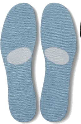 La paire de semelles bleu jean, détourée.